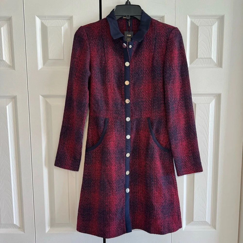 NWT! Maje Red and Black Long Sleeve Dress, Size 2 - Picture 3 of 15